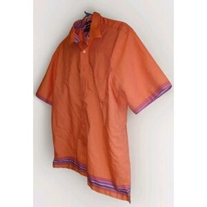 XL Tommy Hilfiger 80s 2 Ply Fabric Orange Striped Button Down Shirt Men's Resort